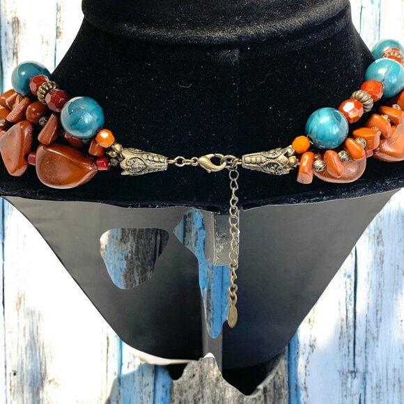 EsMor Vintage Triple Strand Bold Brown & Blue Beaded Princess Necklace 20"L - Picture 3 of 5